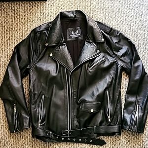 Mens Black GENUINE LEATHER Motorcycle Jacket